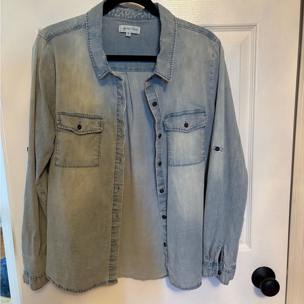 Grace & Lace Soft Blue Denim Top